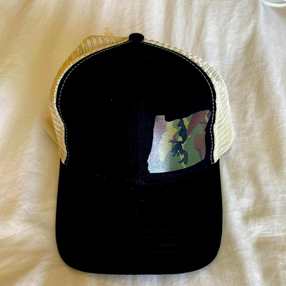 New! Custom made Organic Trucker Hat Camo and Black hat